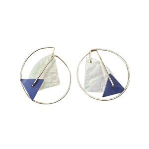 1980's Artisan Post Modern Abstract Memphis Mother of Pearl Earrings